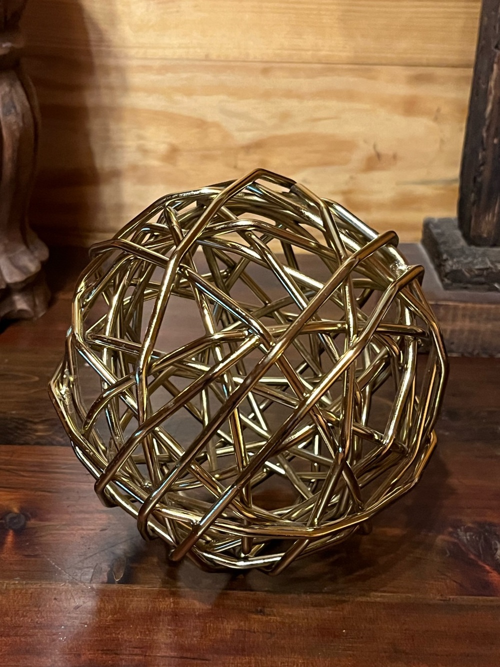 Bright Gold Metal Sphere Ball Orb Contemporary Decor 6" Round Woven Pattern